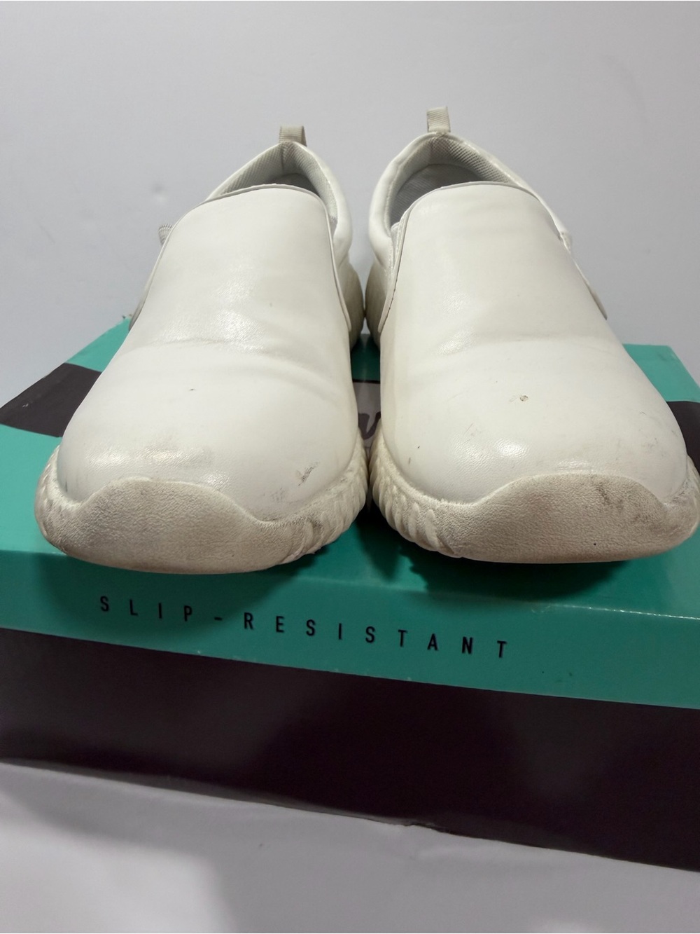Savvy White Slip-On Sneakers with Teal Box - Picture 7 of 9